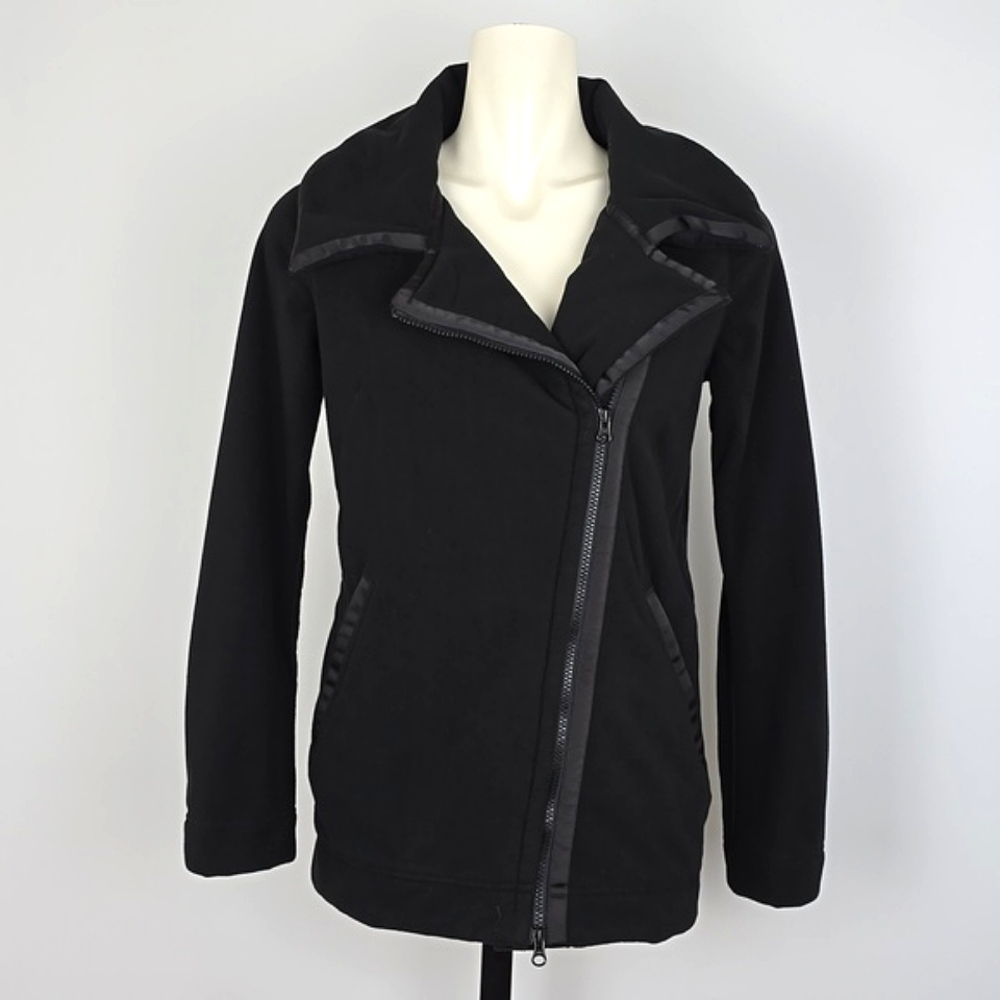 Lululemon Women's Moto Jacket Black Thick Soft Fleece Loose Fit Long Length Sz 4 - Picture 2 of 15